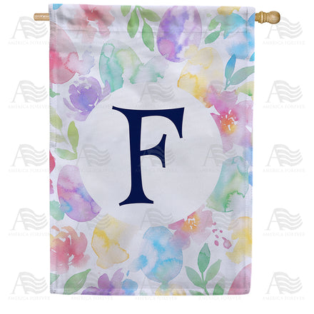 America Forever Watercolor Floral Monogram Letter House Flag