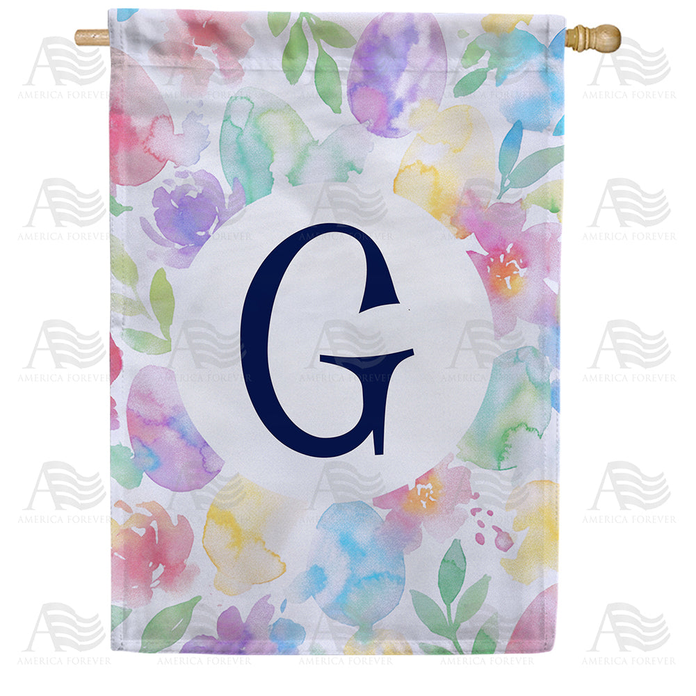 America Forever Watercolor Floral Monogram Letter House Flag