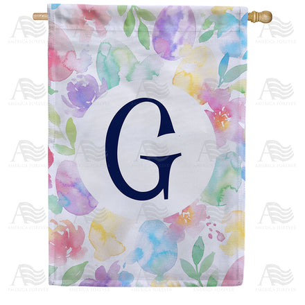 America Forever Watercolor Floral Monogram Letter House Flag