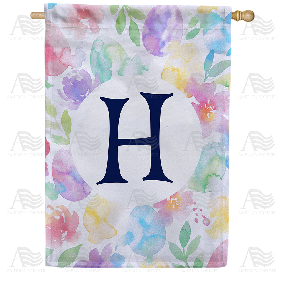 America Forever Watercolor Floral Monogram Letter House Flag