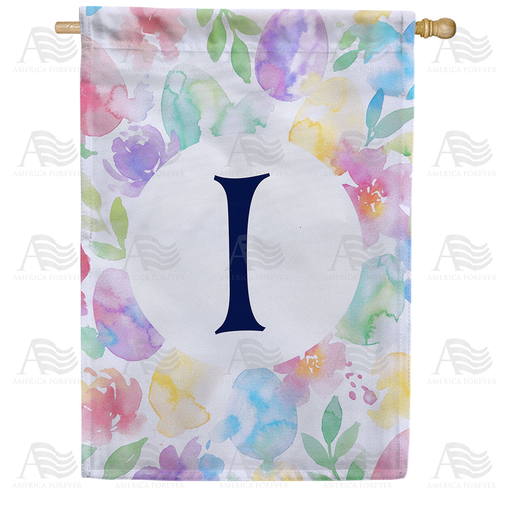 America Forever Watercolor Floral Monogram Letter House Flag