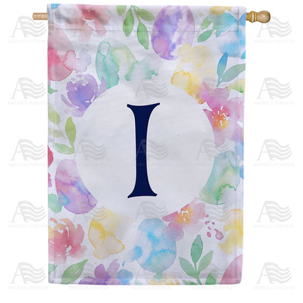 America Forever Watercolor Floral Monogram Letter House Flag