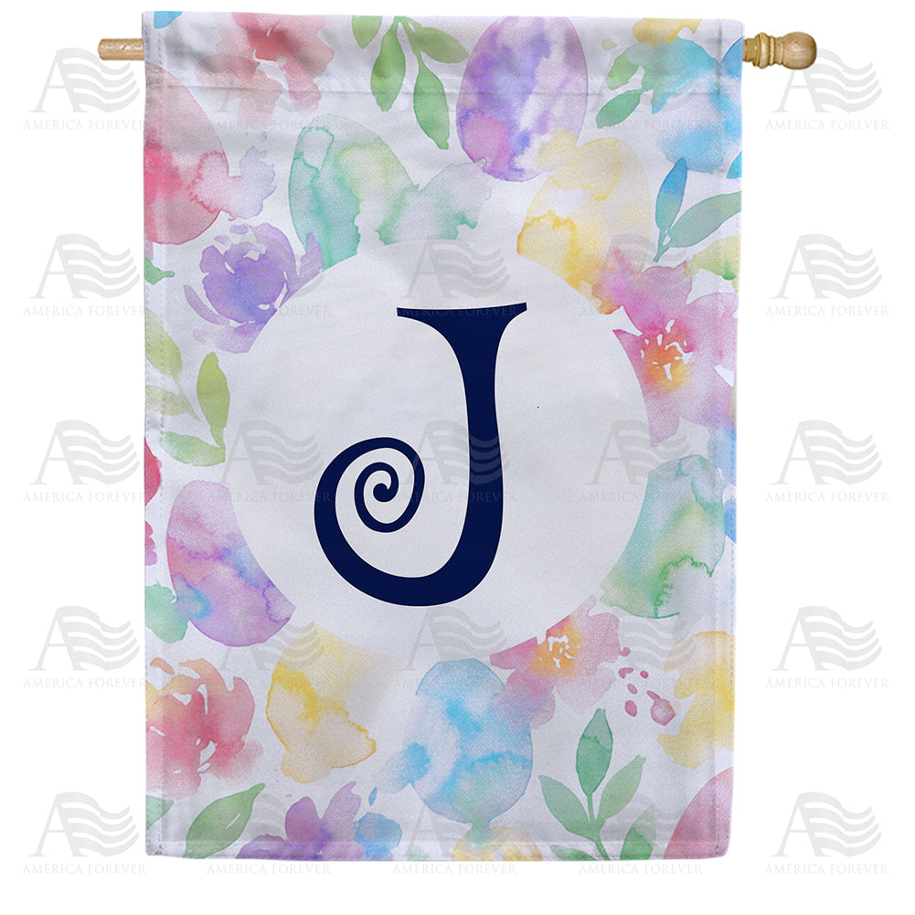 America Forever Watercolor Floral Monogram Letter House Flag