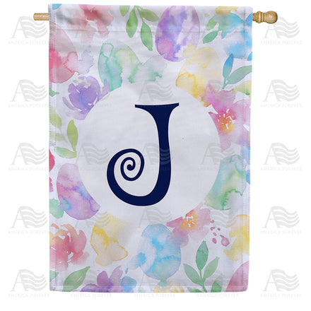 America Forever Watercolor Floral Monogram Letter House Flag