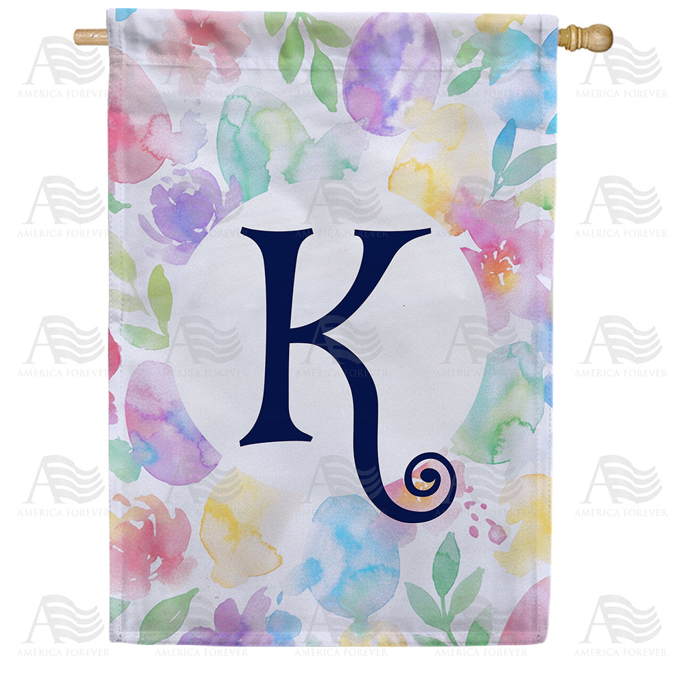 America Forever Watercolor Floral Monogram Letter House Flag
