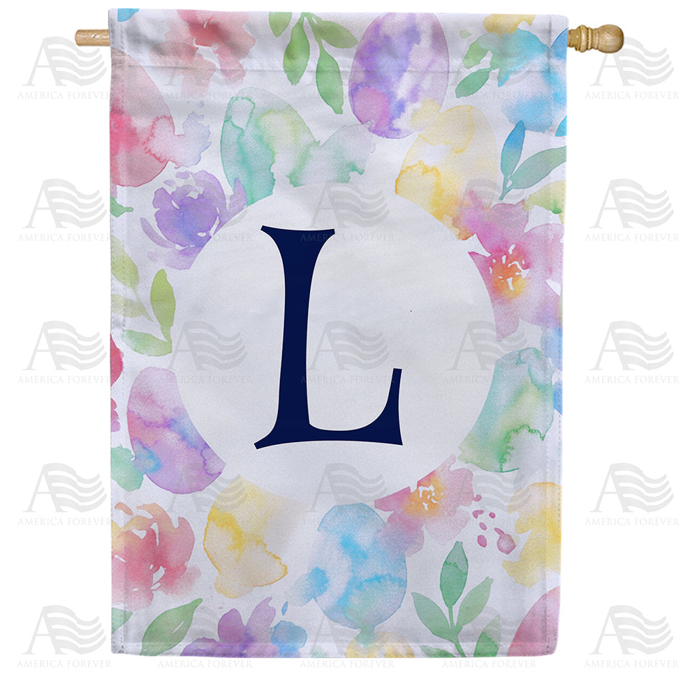 America Forever Watercolor Floral Monogram Letter House Flag