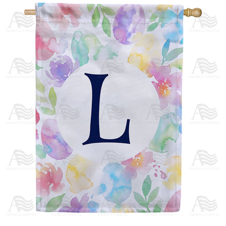America Forever Watercolor Floral Monogram Letter House Flag