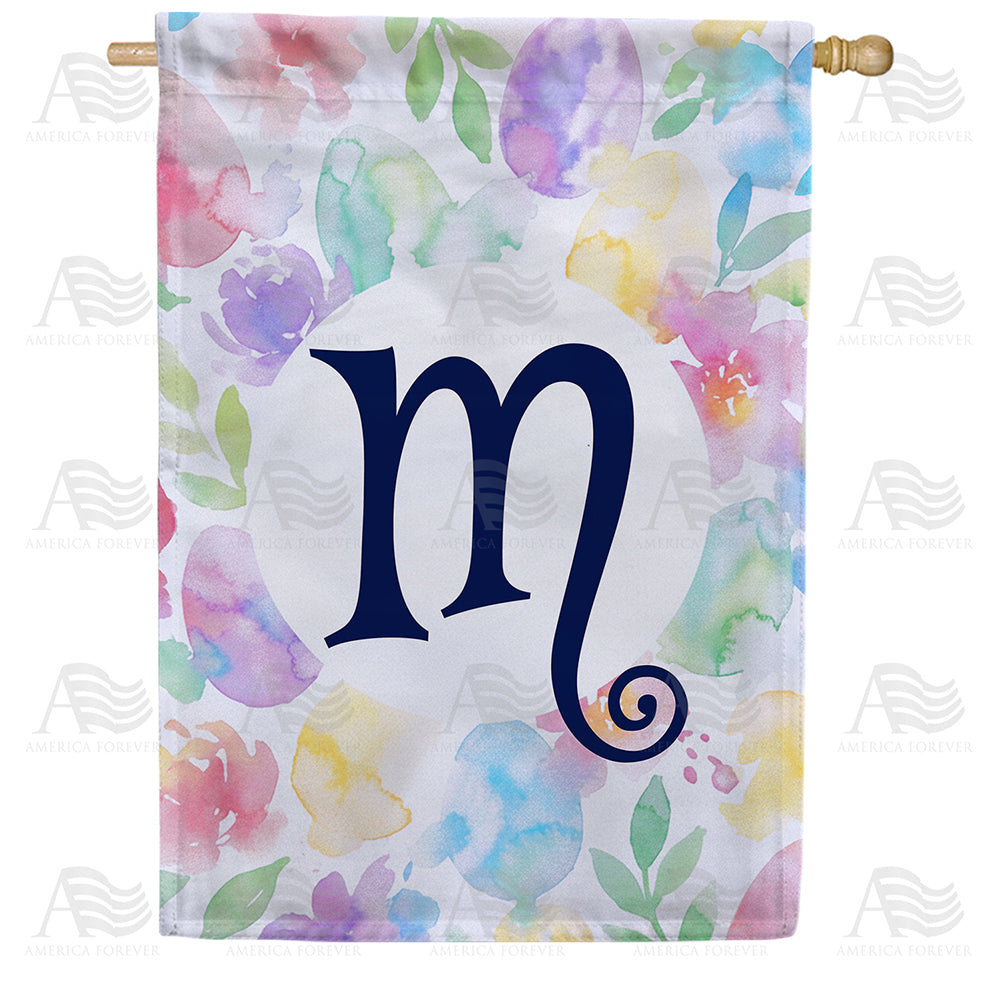 America Forever Watercolor Floral Monogram Letter House Flag