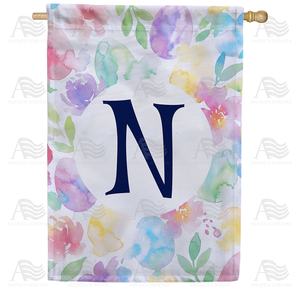 America Forever Watercolor Floral Monogram Letter House Flag