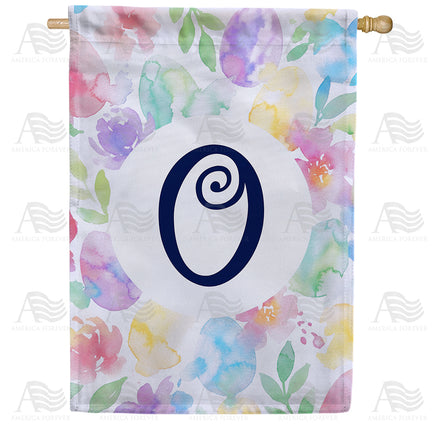 America Forever Watercolor Floral Monogram Letter House Flag