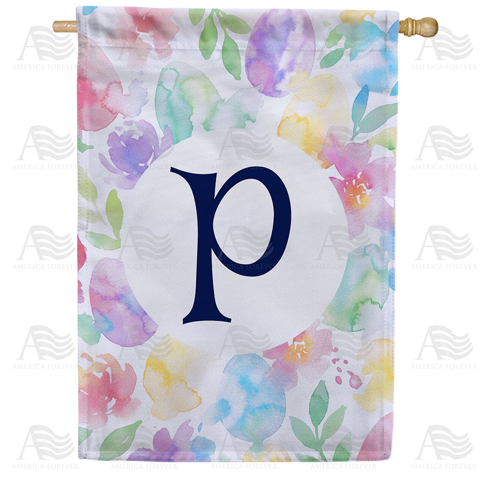 America Forever Watercolor Floral Monogram Letter House Flag