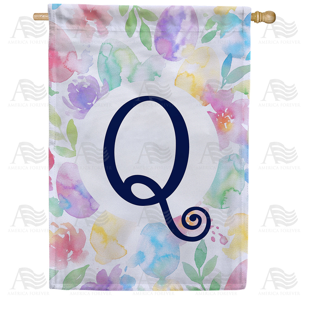 America Forever Watercolor Floral Monogram Letter House Flag