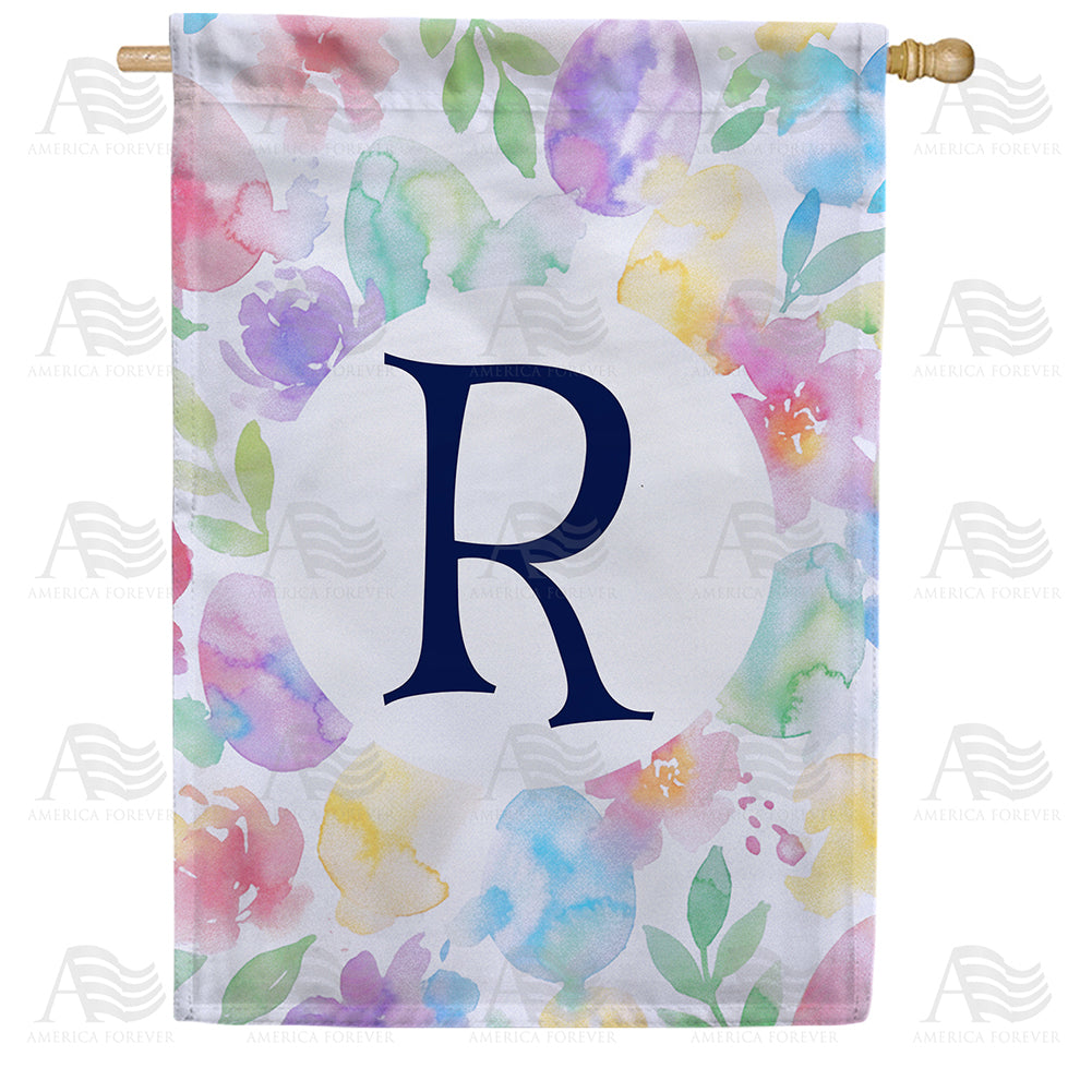 America Forever Watercolor Floral Monogram Letter House Flag