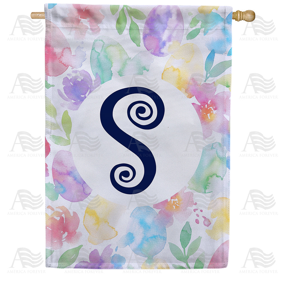 America Forever Watercolor Floral Monogram Letter House Flag