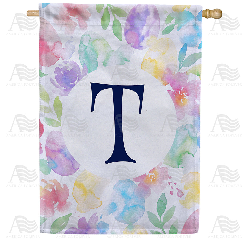 America Forever Watercolor Floral Monogram Letter House Flag