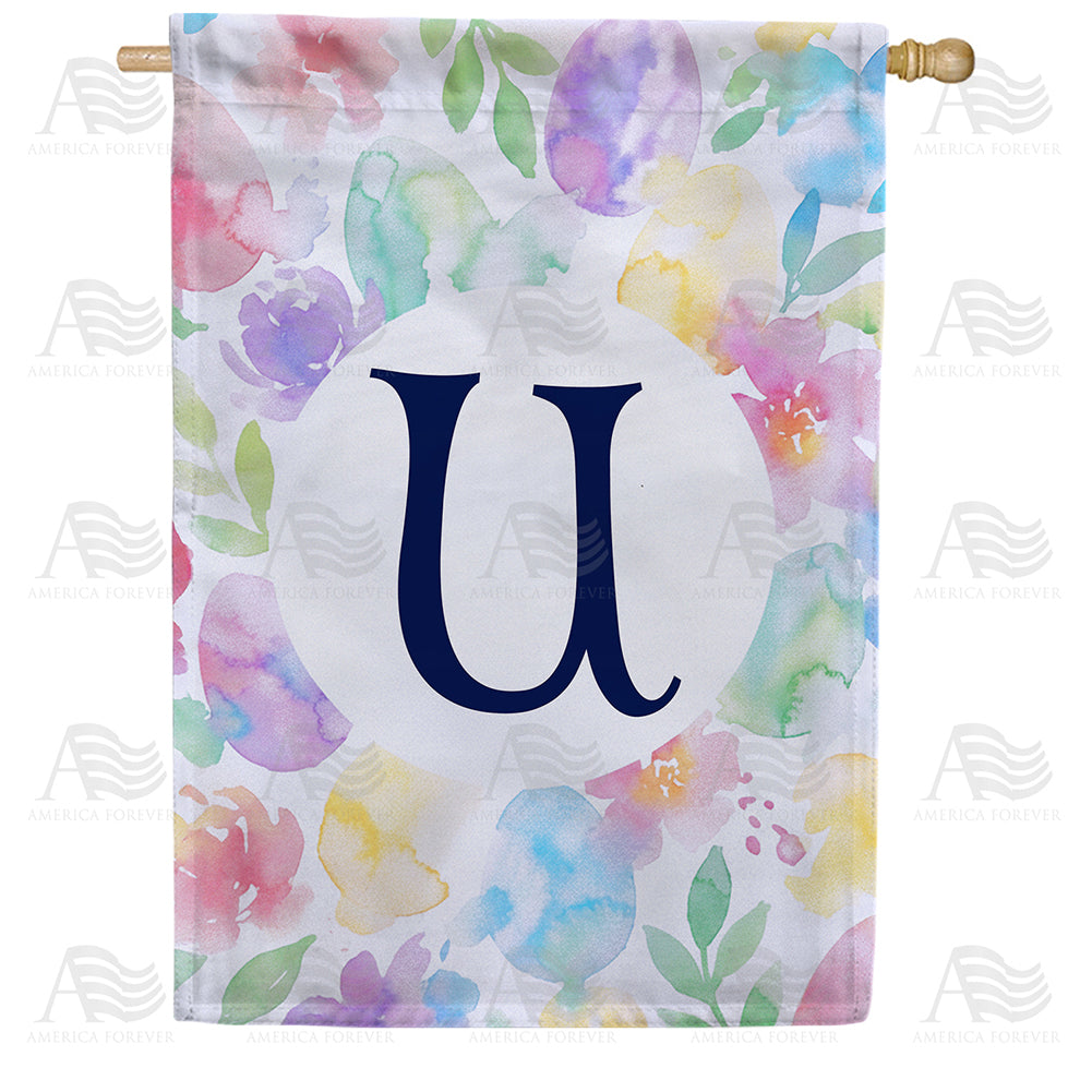 America Forever Watercolor Floral Monogram Letter House Flag
