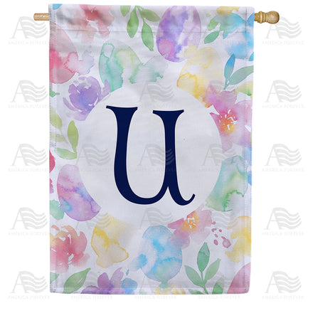 America Forever Watercolor Floral Monogram Letter House Flag
