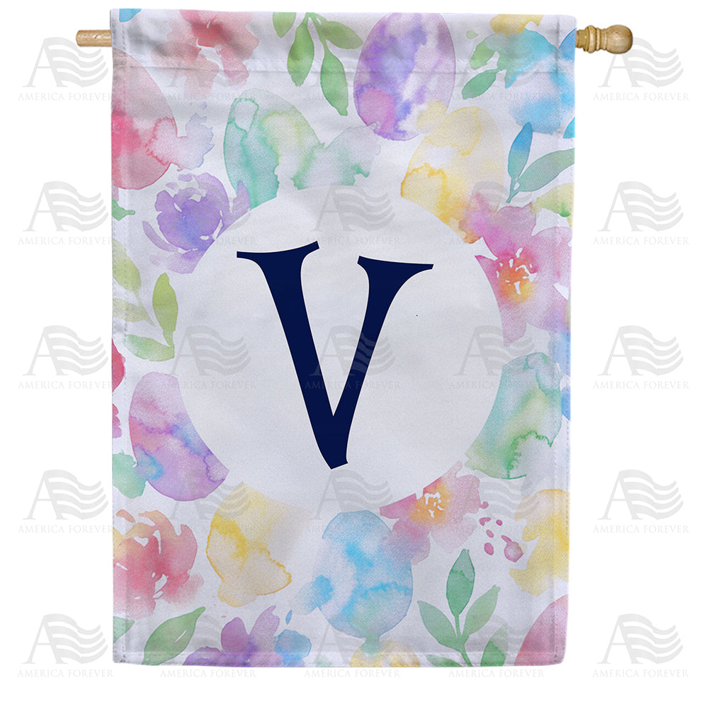 America Forever Watercolor Floral Monogram Letter House Flag