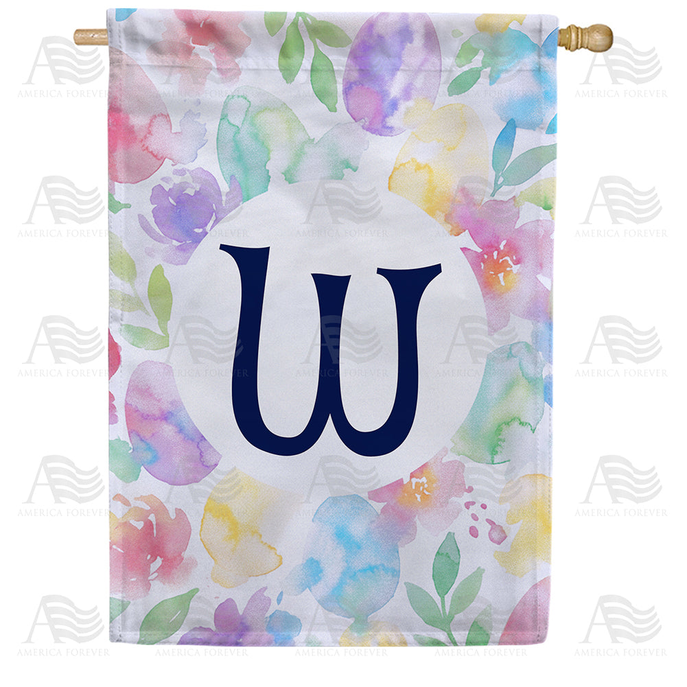 America Forever Watercolor Floral Monogram Letter House Flag