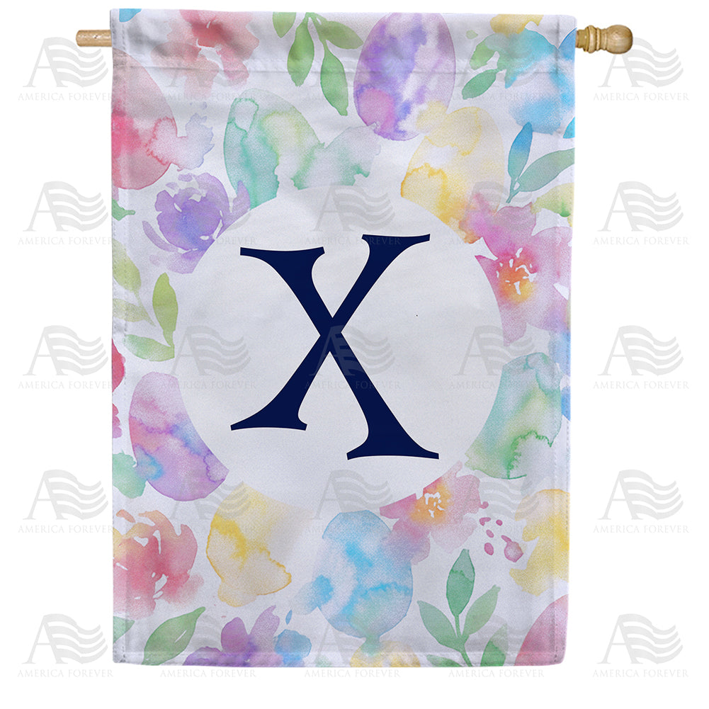 America Forever Watercolor Floral Monogram Letter House Flag