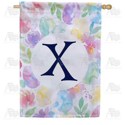 America Forever Watercolor Floral Monogram Letter House Flag