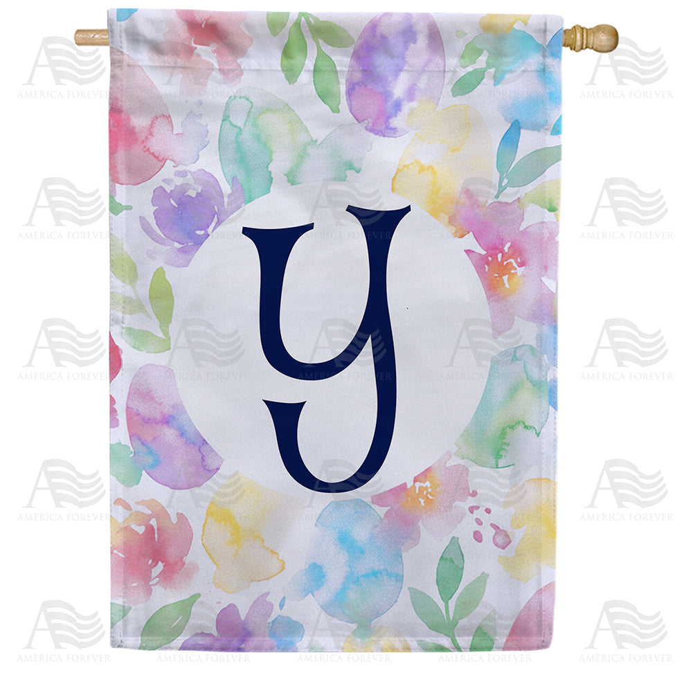 America Forever Watercolor Floral Monogram Letter House Flag