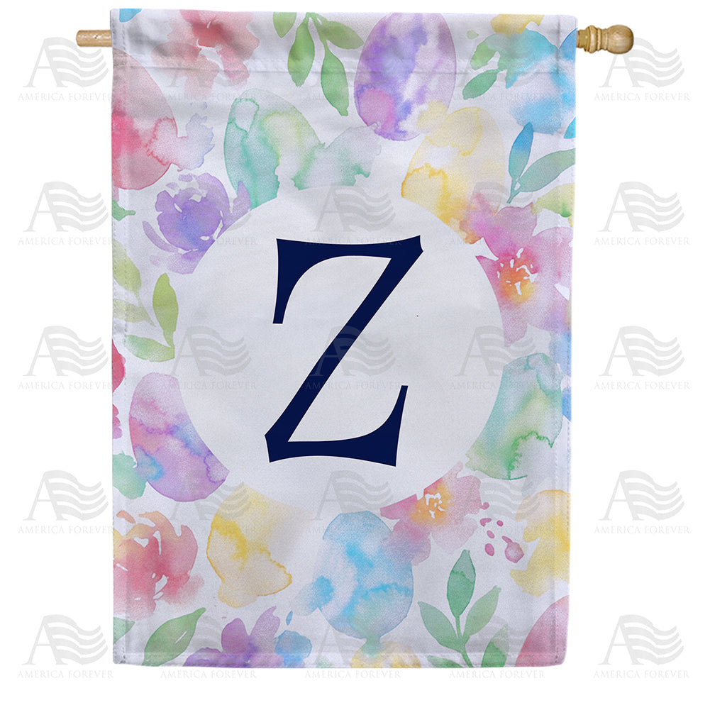 America Forever Watercolor Floral Monogram Letter House Flag