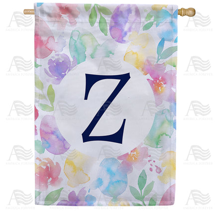 America Forever Watercolor Floral Monogram Letter House Flag