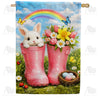 Spring Easter Bunny Rainbow Boots Flowers House Flag