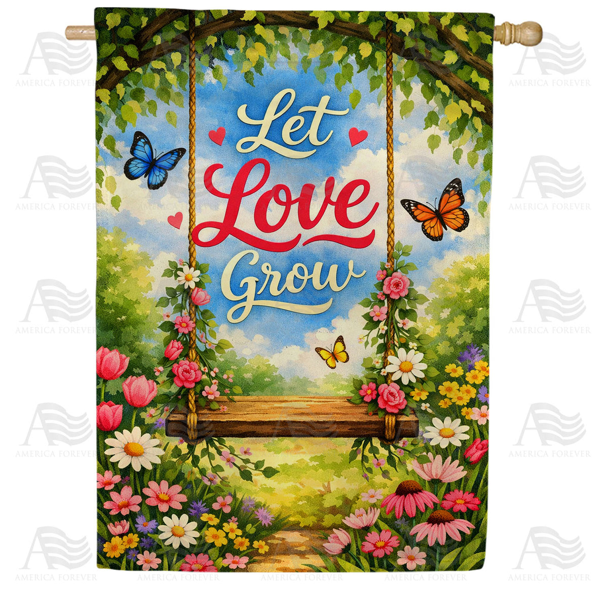 Let Love Grow Spring Floral Swing House Flag