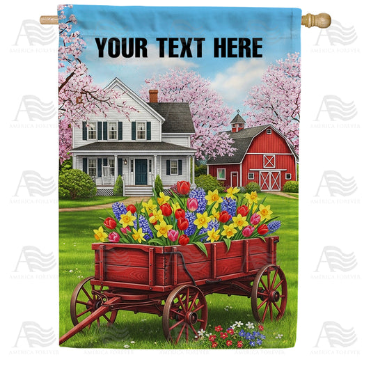 Personalized Spring Farmhouse Red Wagon Double Sided House Flag