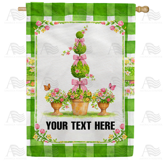 Personalized Spring Topiary with Pink Bows Double Sided House Flag