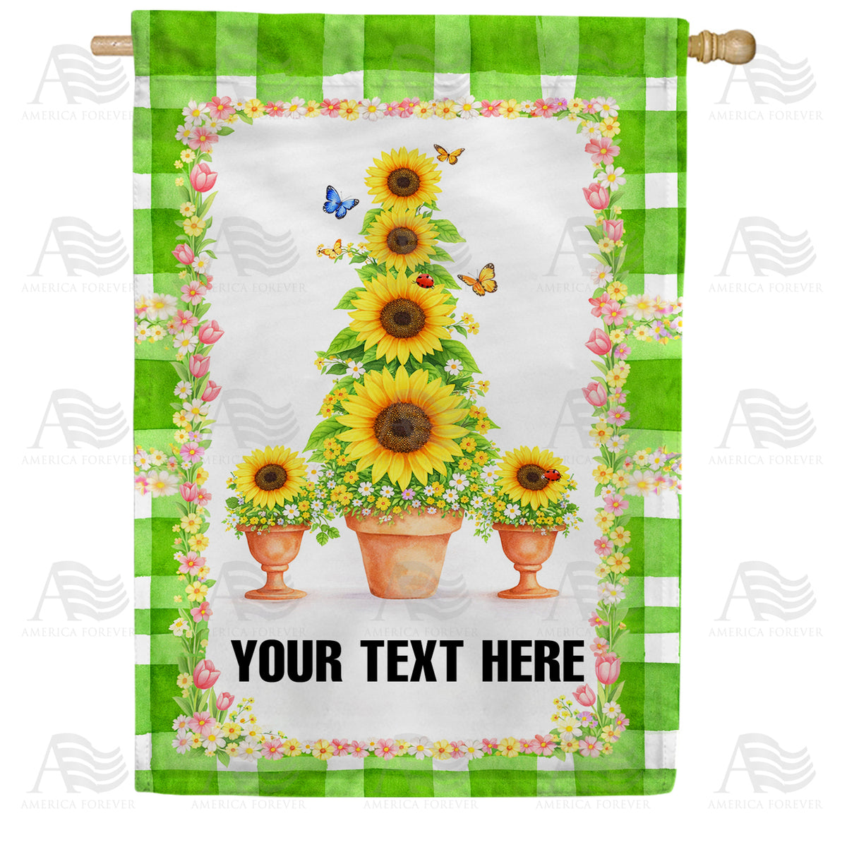 Personalized Sunflower Topiary Spring Double Sided House Flag