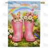 Spring Bunny in Pink Rain Boots House Flag
