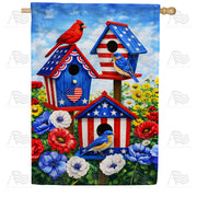 America Forever Patriotic Cardinals Bluebirds Birdhouse House Flag