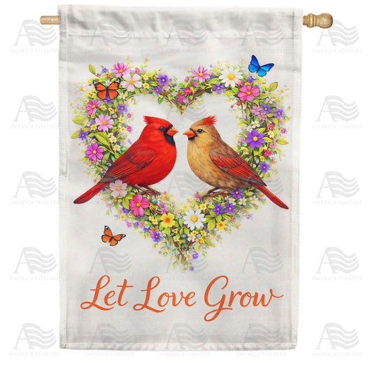 Cardinals Let Love Grow Floral Heart House Flag