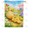 Spring Mother Duck and Ducklings with Butterflies House Flag