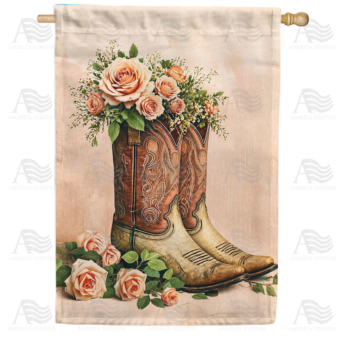 Cowboy Boots with Pink Roses Western Floral House Flag