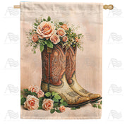 Cowboy Boots with Pink Roses Western Floral House Flag