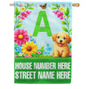 America Forever Spring Puppy Floral Monogram Personalized Address House Flag