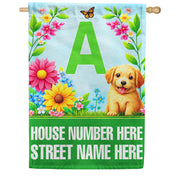 America Forever Spring Puppy Floral Monogram Personalized Address House Flag