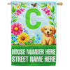 America Forever Spring Puppy Floral Monogram Personalized Address House Flag