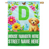 America Forever Spring Puppy Floral Monogram Personalized Address House Flag