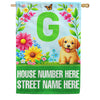 America Forever Spring Puppy Floral Monogram Personalized Address House Flag