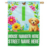 America Forever Spring Puppy Floral Monogram Personalized Address House Flag