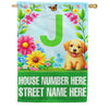 America Forever Spring Puppy Floral Monogram Personalized Address House Flag