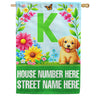 America Forever Spring Puppy Floral Monogram Personalized Address House Flag