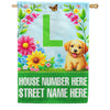 America Forever Spring Puppy Floral Monogram Personalized Address House Flag