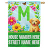 America Forever Spring Puppy Floral Monogram Personalized Address House Flag