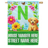 America Forever Spring Puppy Floral Monogram Personalized Address House Flag